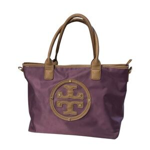 Tory Burch Normandy Purple Stacked Logo Large Tote